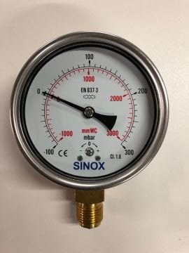 Çap100 mm -100+300 mbar / -1000+3000 mmWC pirinç dişli manometre