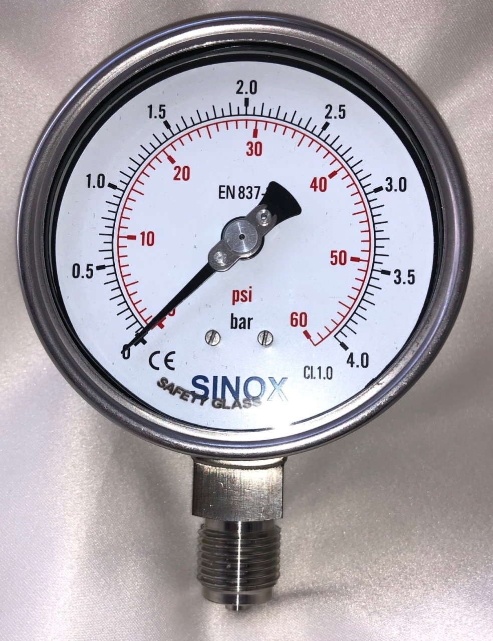 SINOX Komple Paslanmaz Manometre 100 mm alttan çıkışlı
